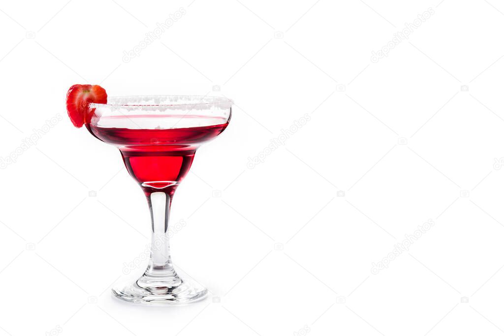 Strawberry cocktail drink isolated on white background. Copy space