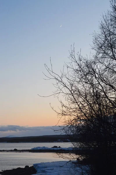 Coucher Soleil Sur Mer Blanche Avril — Photo