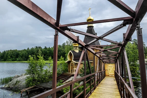 View of the Church of St. Andrew on the island on the lake Vuoks — Stock Photo, Image