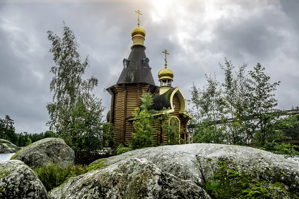 View of the Church of St. Andrew on the island on the lake Vuoks — Stock Photo, Image