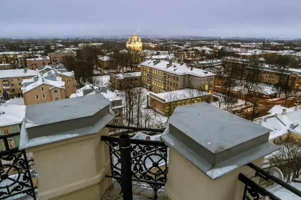 Вид Екатерининского собора на крыши города в Царском Селе зимой . — стоковое фото