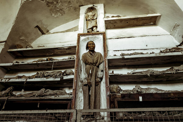 Burial in the catacombs of the Capuchins in Palermo . Sicily