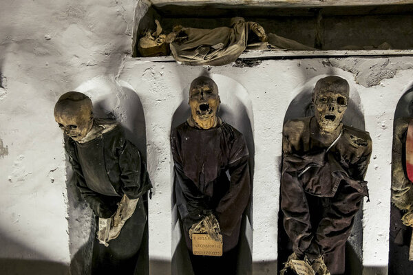 Burial in the catacombs of the Capuchins in Palermo . Sicily