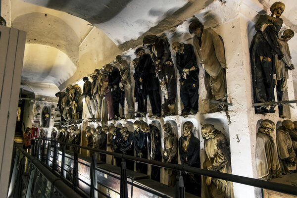 Burial in the catacombs of the Capuchins in Palermo . Sicily