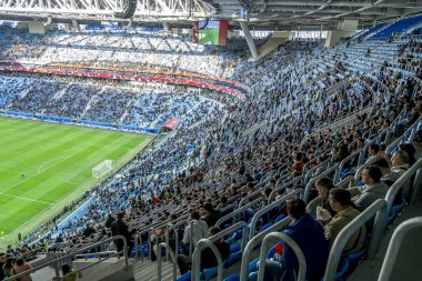 Saint-Petersburg 22 Haziran 2017. St. Petersburg 'daki Konfederasyon Kupası' nda Kamerun ve Avustralya maçına..