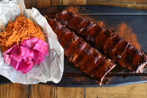 Delicious BBQ ribs, cole slaw and a tangy BBQ sauce