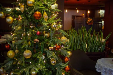 Yılbaşı arifesi. Noel ağacı. Noel. Noel ağacının altındaki oyuncaklar. Süslemeler. Lüks..