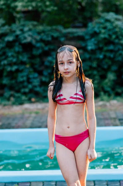 Chica Traje Baño Verano Puesta Sol Adolescente Años Años Edad —  Fotos de Stock