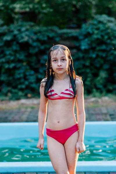 Fată Costum Baie Vara Apus Soare Adolescenta Ani Ani Scolarita — Fotografie, imagine de stoc