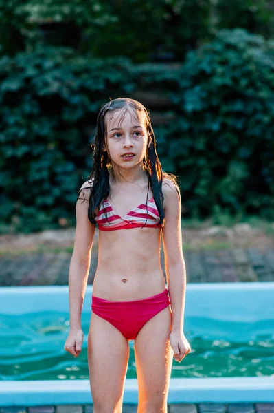 Fată Costum Baie Vara Apus Soare Adolescenta Ani Ani Scolarita — Fotografie, imagine de stoc