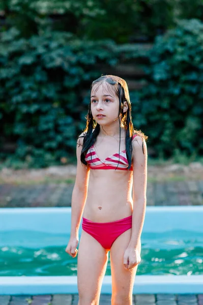 Chica Traje Baño Verano Puesta Sol Adolescente Años Años Edad —  Fotos de Stock