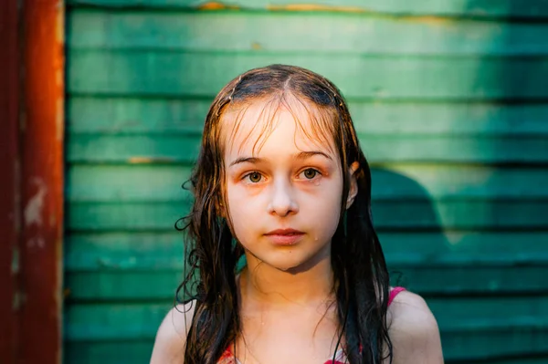 Chica Traje Baño Verano Puesta Sol Adolescente Años Años Edad — Foto de Stock