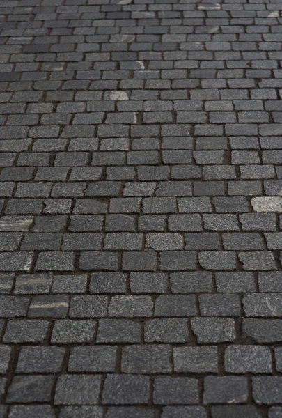 Old European Courtyard Paved Gray Cobblestones Pavers Texture Perspective View — Stock fotografie