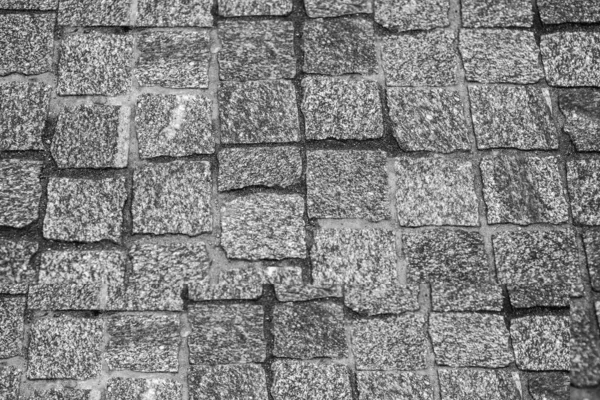 Old European Courtyard Paved Gray Cobblestones Pavers Texture Perspective View — Stock Photo, Image