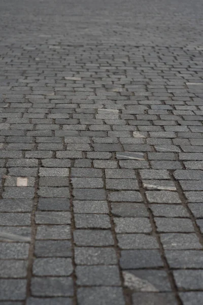 Old European Courtyard Paved Gray Cobblestones Pavers Texture Perspective View — Stock Photo, Image