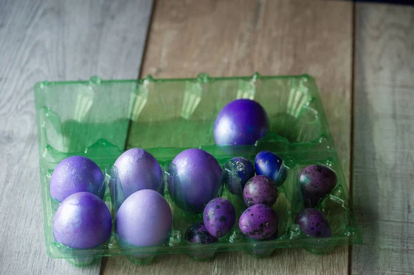 Colourful Easter Eggs Colored Eggs Purple Purple Eggs Happy Easter — Stock Photo, Image