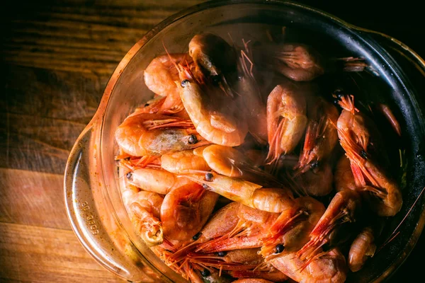 Spicy Shrimps Cooked Shrimp Lot Boiled Peeled Shrimp Concept Healthy — Stock Photo, Image