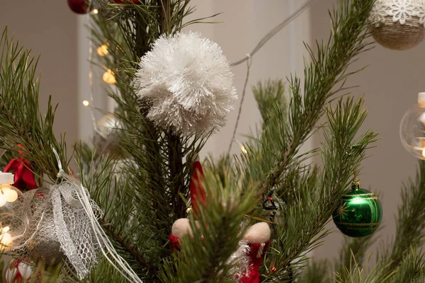 Karácsonyfa Háttér Gyönyörű Díszített Karácsonyi Szoba Ünnepi Koncepció — Stock Fotó