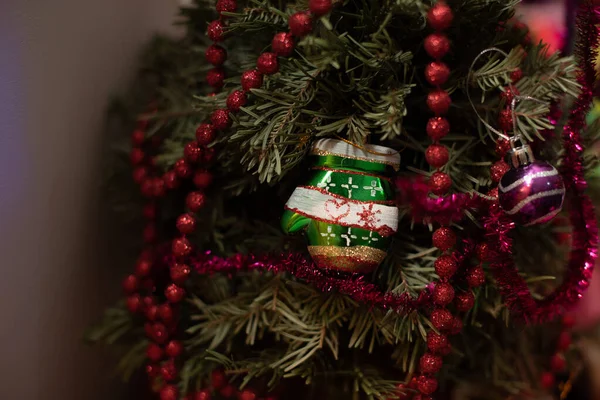 Weihnachtsbaum Hintergrund Schön Dekorierte Weihnachtszimmer Urlaubskonzept — Stockfoto