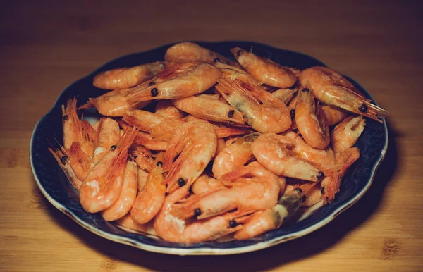 Pikantní Krevety Vařené Krevety Hodně Vařených Oloupaných Krevet Koncept Zdravé — Stock fotografie