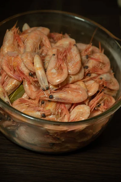 Shrimp Boil Boiled Shrimps Spicy Shrimps Cooked Shrimp Lot Boiled — Stock Photo, Image