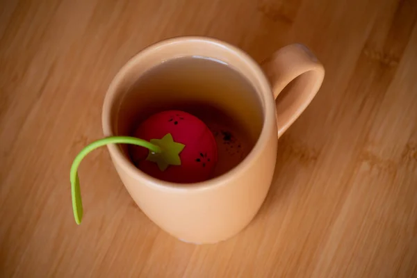 Mug Tea Breakfast Copy Space Beige Background Still Life Teacup — Stock Photo, Image