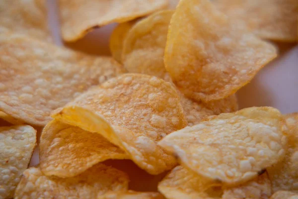 Closeup Bowl Potato Chips Potato Chips Plate Food Photography Chips — Stock Photo, Image