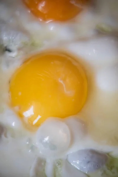 Course Making Breakfast Fresh Eggs Fried Egg Macro Photography Food — Stock Photo, Image