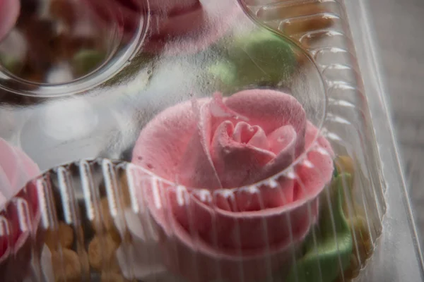 Cake Basket Rose Food Photography Dessert Macro Photography Closeup Freshly — Stock Photo, Image