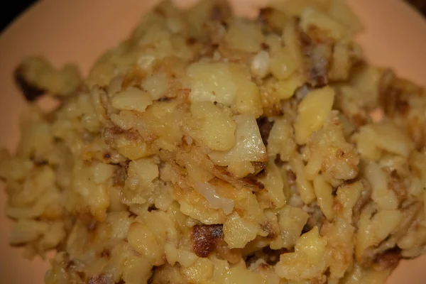 Cartofi Prăjiți Casă Cartofi Prăjiți Într Farfurie Acasă Conceptul Alimentar — Fotografie, imagine de stoc