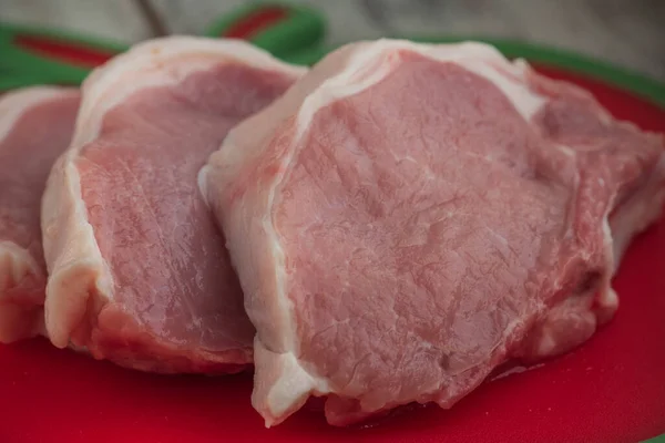 Carne Fresca Bifes Crus Porco Tabuleiro Costeletas Porco Carne — Fotografia de Stock