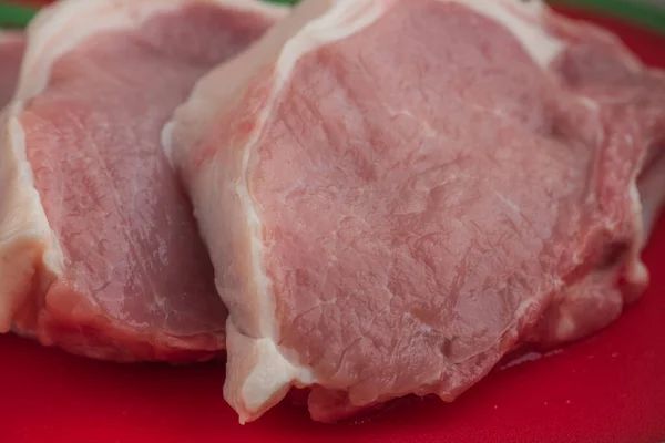 Carne Fresca Bifes Crus Porco Tabuleiro Costeletas Porco Carne — Fotografia de Stock