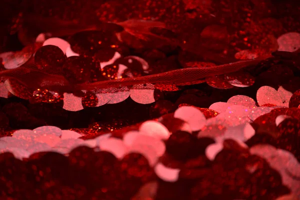 Modello Paillettes Rosse Sfondo Scintillante Paillettes Tessuto Rosso Paillettes Sfondo — Foto Stock