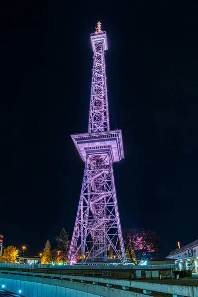 Nattbild av det belysta radiotornet i Berlin — Stockfoto