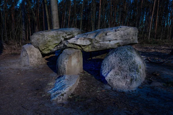Prehistoric Megalith Dolmen Teufelskueche Devils Kitchen Haldensleben Moonlight Night — Stock Photo, Image