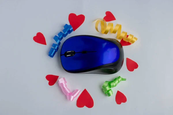 Simples mouse computar azul isolado no fundo branco — Fotografia de Stock
