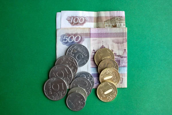 Billetes Monedas Rusas Rublos Antecedentes Dinero —  Fotos de Stock