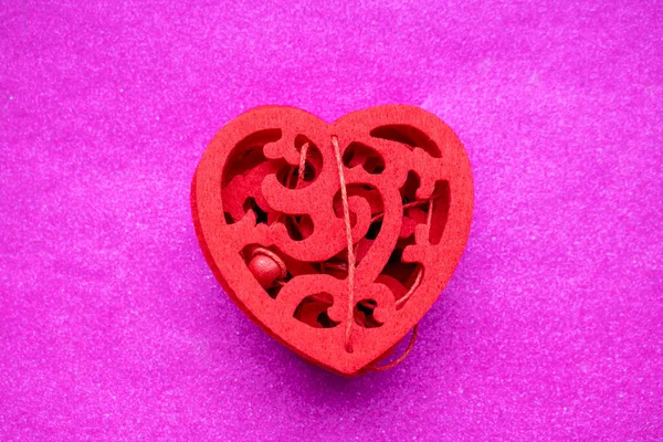 Mother Day Red Openwork Heart Made Felt Lies Pink Background — Stock Photo, Image