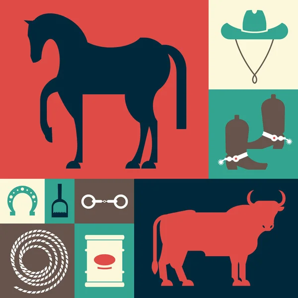 Zestaw ikon na temat sportowa rodeo. — Wektor stockowy