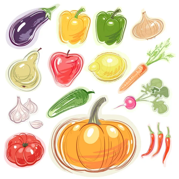 Set jf various fruits and vegetables. — Stock Vector