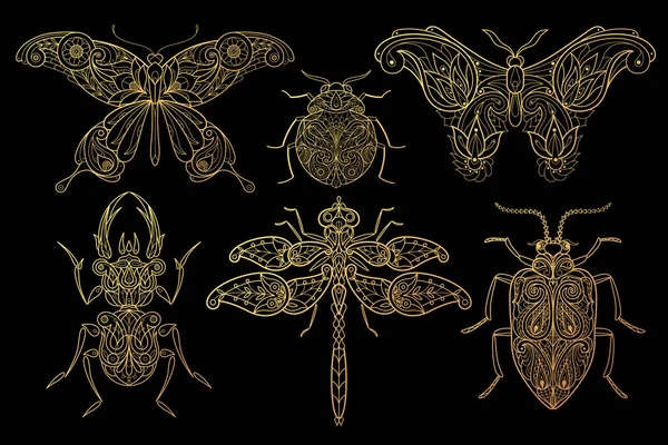 Conjunto de insectos mariposas, libélulas, escarabajos . — Vector de stock