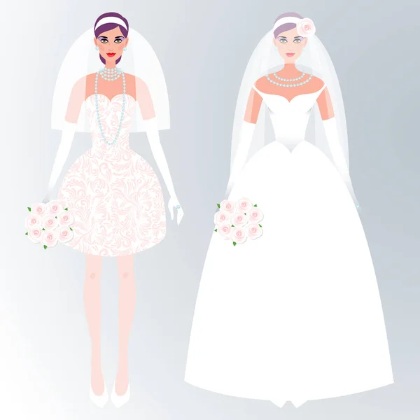 Chicas en un vestido de novia . — Vector de stock