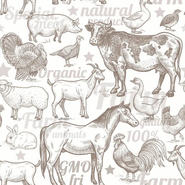 Бесшовный рисунок с сельскохозяйственными животными . — стоковый вектор