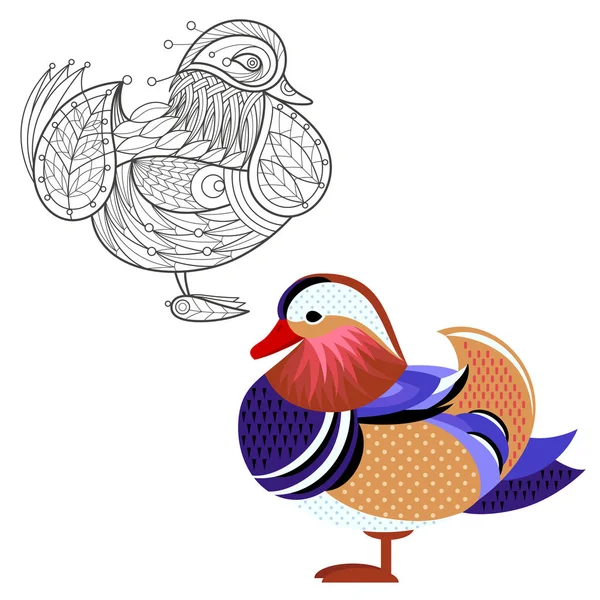 Decoration and flat mandarin duck. — Stock Vector