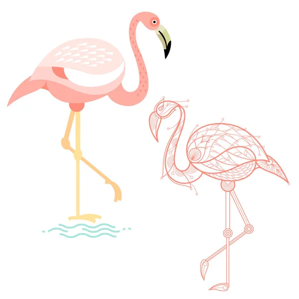 Dekoracja i płaskie flamingi. — Wektor stockowy