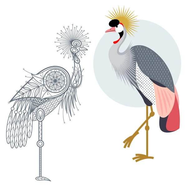 Decoration and flat Crowned Crane. — Stock Vector