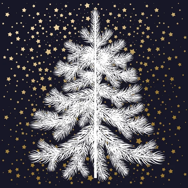 Weißer Weihnachtsbaum und goldenes Konfetti. — Stockvektor
