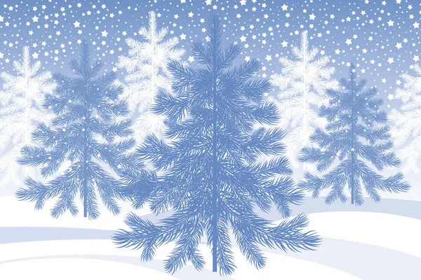 Landscape of winter forest with Christmas trees. — Stock Vector