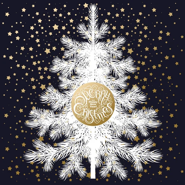 Weihnachtsbaum und Schriftzug "Frohe Weihnachten und ein gutes neues Jahr — Stockvektor