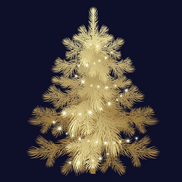 Gold Weihnachtsbaum mit Dekorationen. — Stockvektor